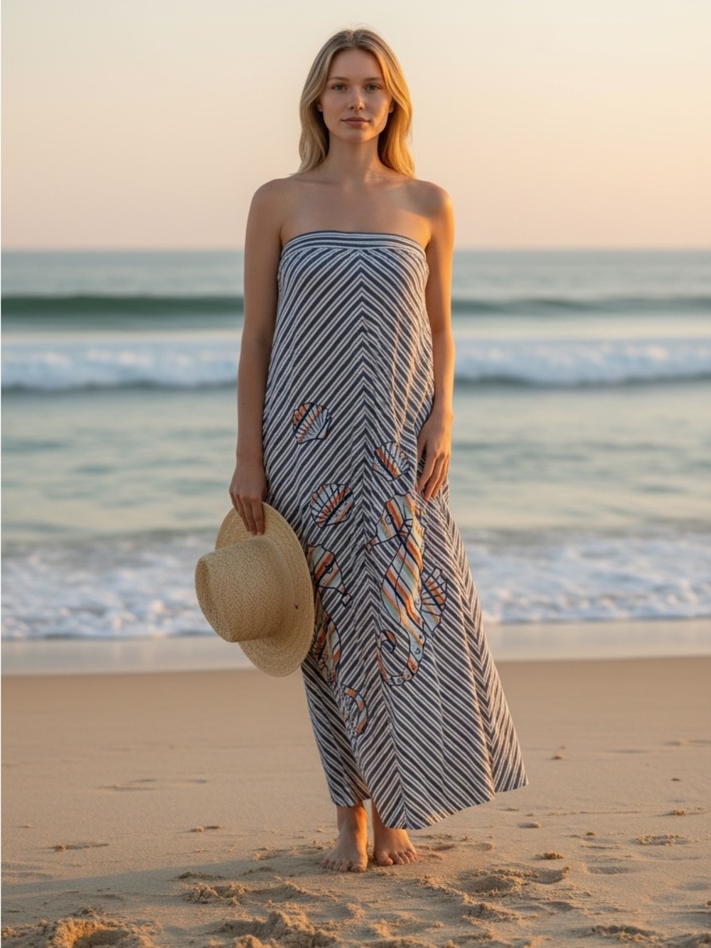 🌊 Anthropologie Maeve Strapless Canopy Midi Dress Seahorse Petite SP NWT - Picture 2 of 4